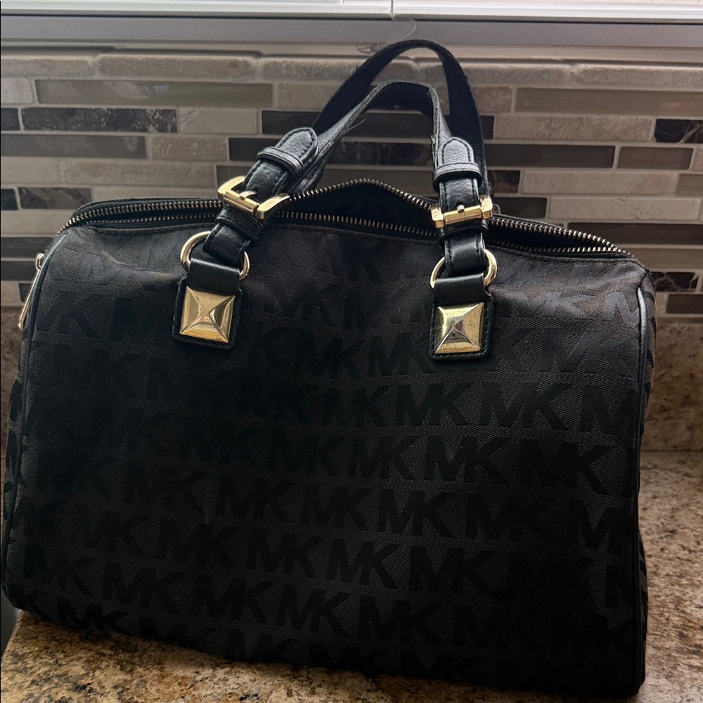 Michael Kors Black MK Logo Bag with Gold-Tone Hardware